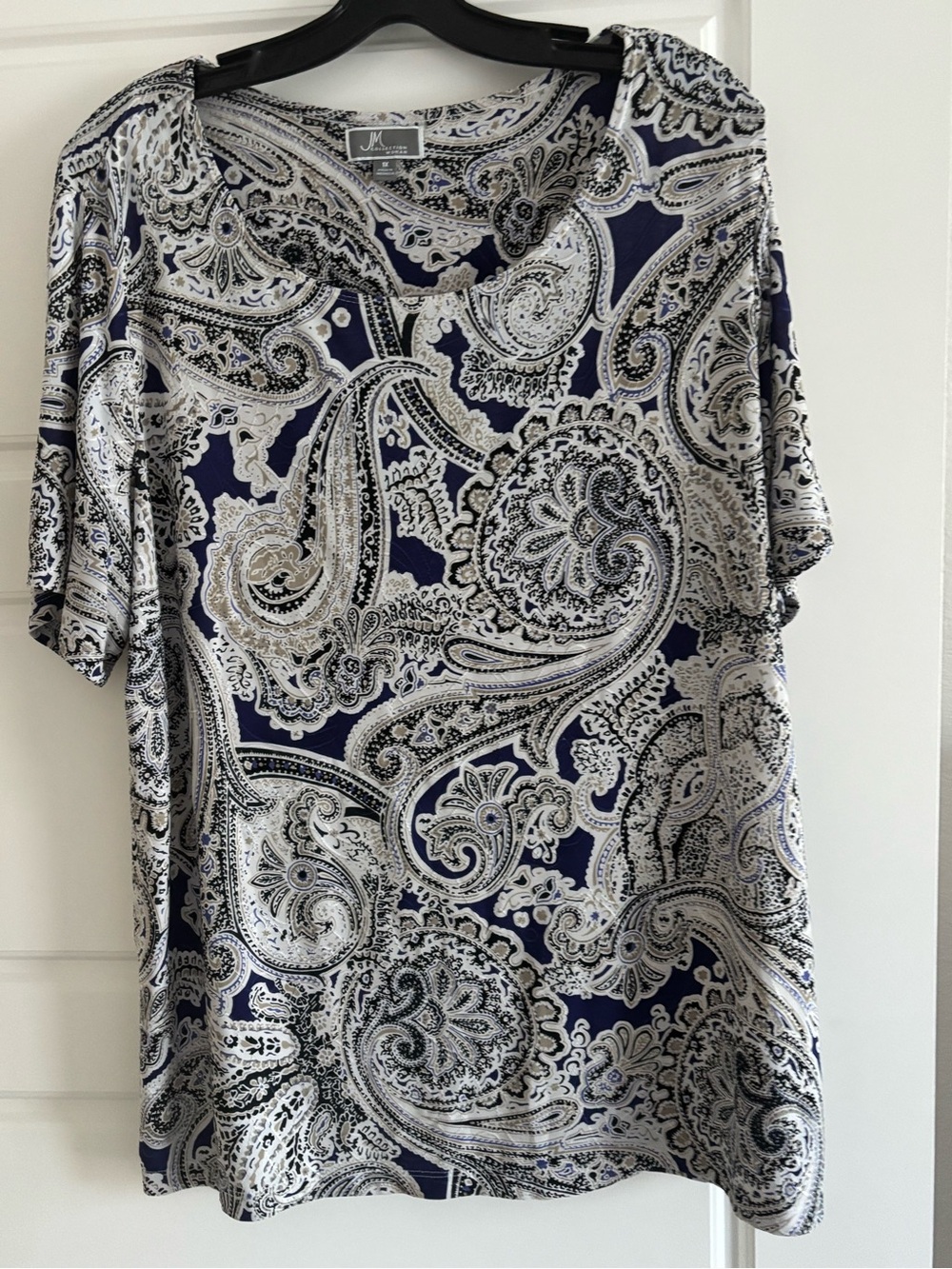 JM Collection  Purple and White Paisley Short Sleeve Blouse